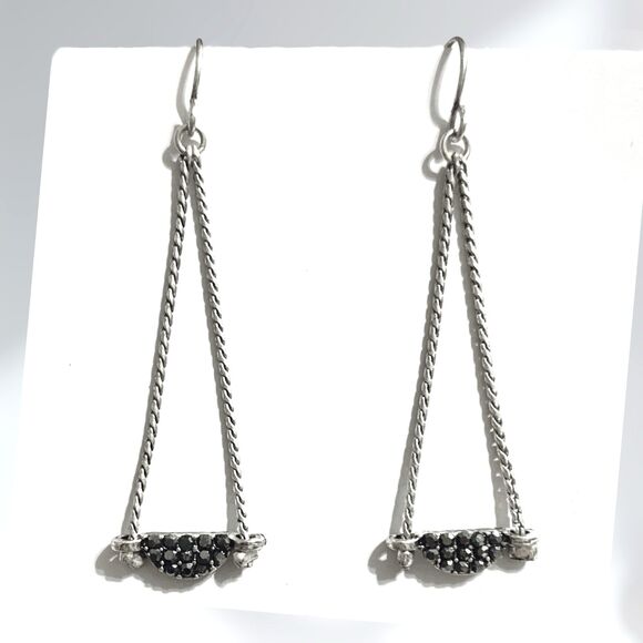 Dangle Chain Earrings Silver Tone Dainty Charm Marcasite Chip Unique Hook Drop - Picture 1 of 6